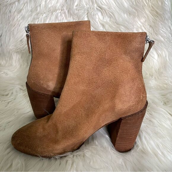 Marsell suede distressed‎ suede tan stacked block heel booties 37.5 - Picture 6 of 9